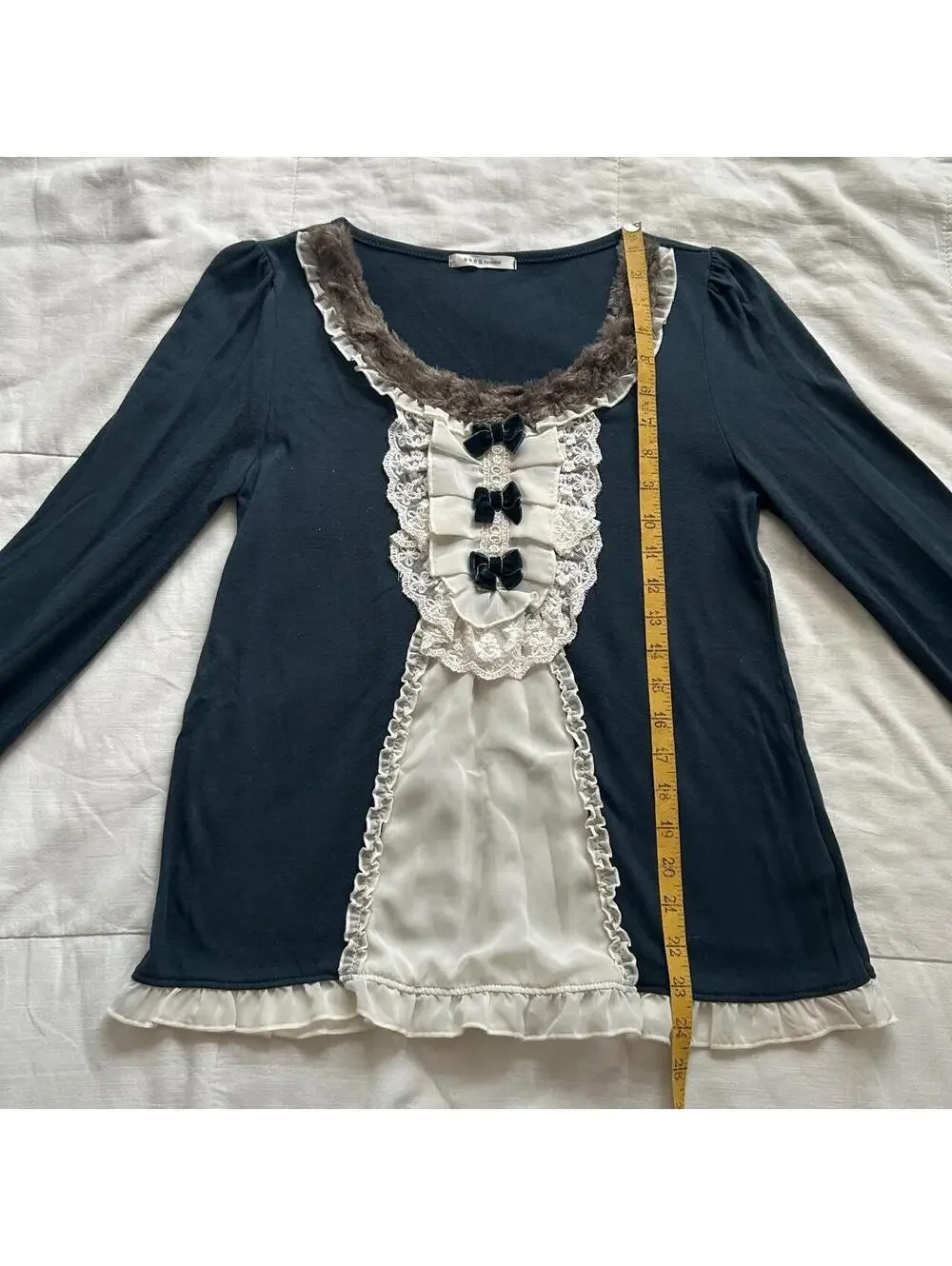 Axes Femme Dark Teal Cream Lace Blouse Velvet Bows Faux Fur Medium Japan